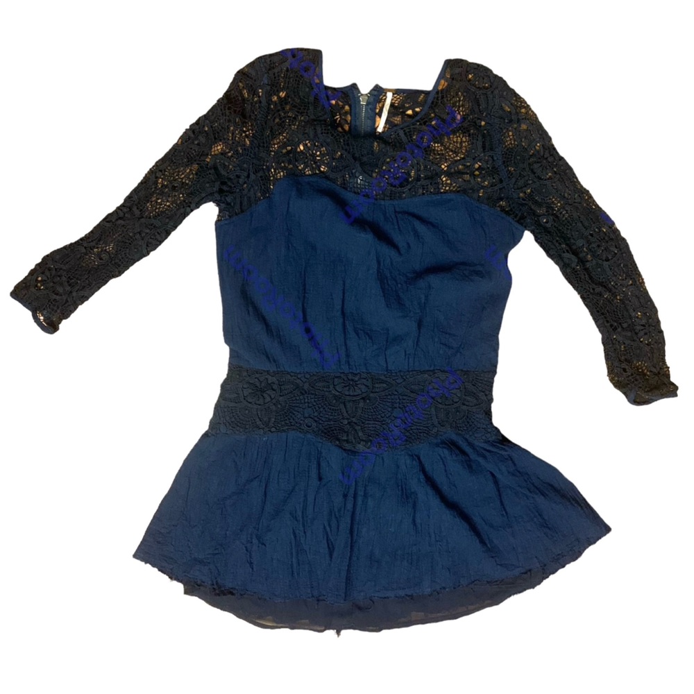 Free People Navy Blue Crochet Long Sleeve Dress - Picture 3 of 11